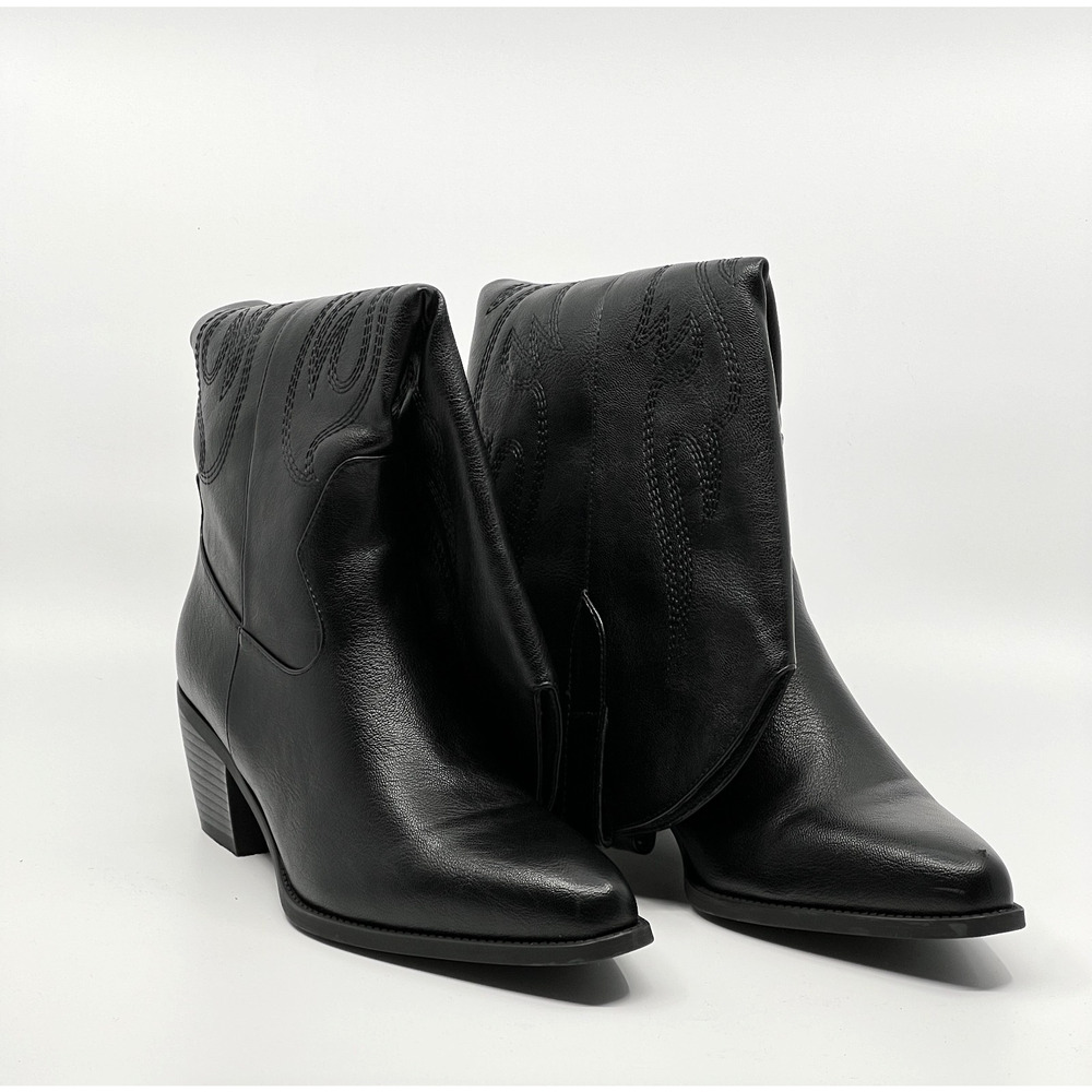 Black Western Ankle Boots Pointed Toe Heel Size 8.5 New Minor Defect